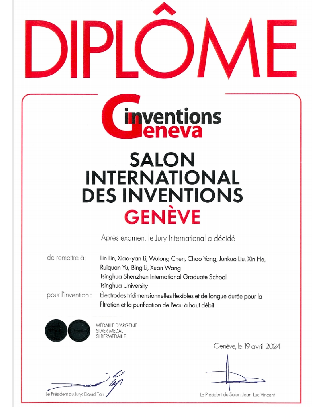 Geneva Invention Silver Medal Diploma